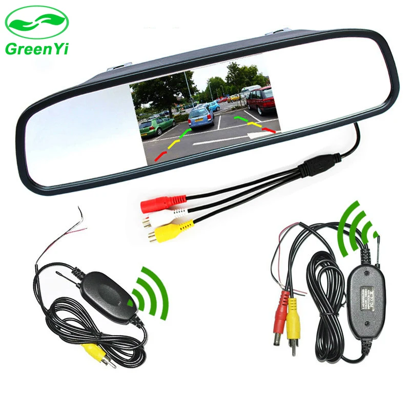 Prix pour GreenYi 4.3 Pouce De Voiture Rétroviseur Moniteur + 2.4 Ghz Sans Fil Vidéo Émetteur et Récepteur Kit pour Vue Arrière Caméra Prix pour GreenYi 4.3 Pouce De Voiture Rétroviseur Moniteur + 2.4 Ghz Sans Fil Vidéo Émetteur et Récepteur Kit pour Vue Arrière Caméra