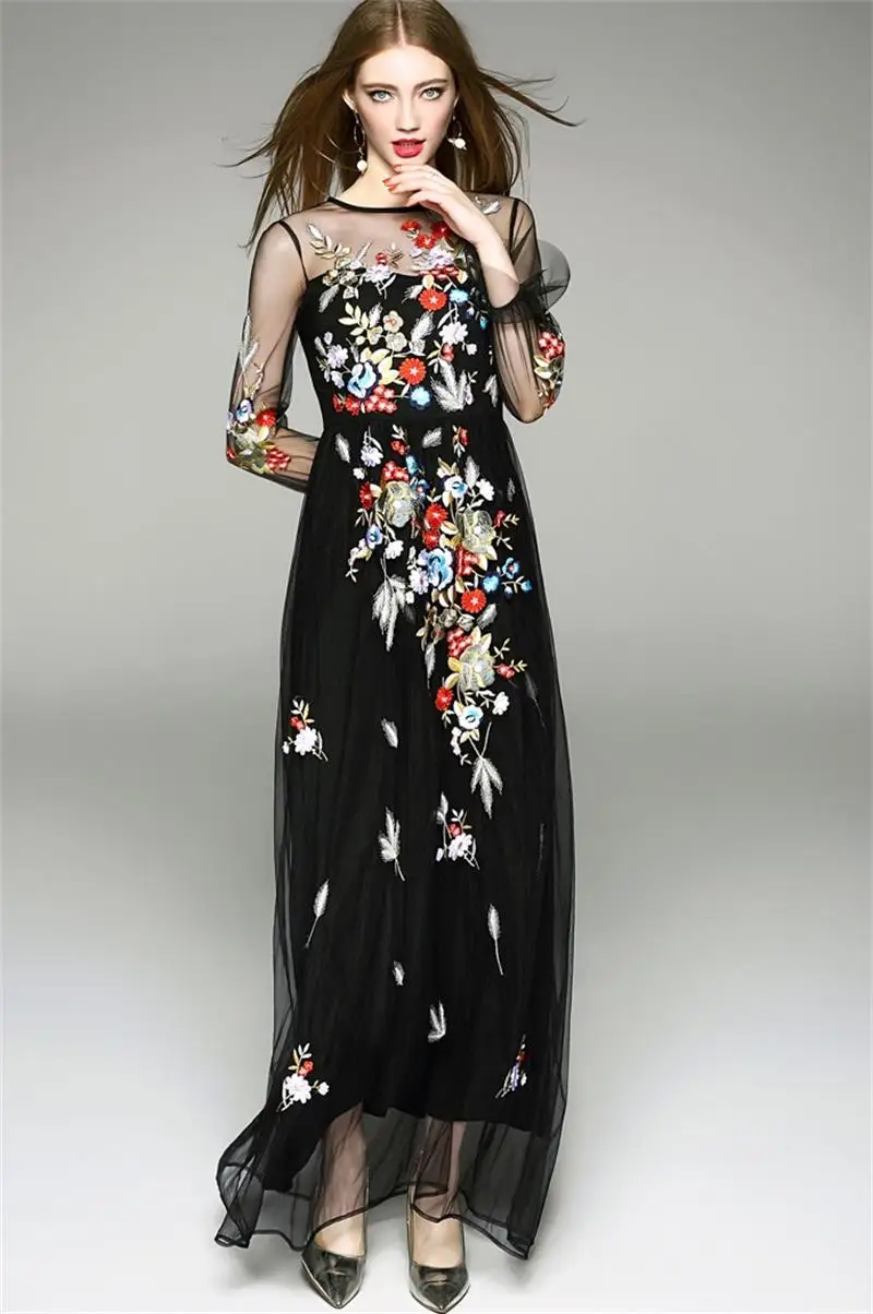 Women Dresses Spring 2017 Summer Dress European Design Embroidery Dress