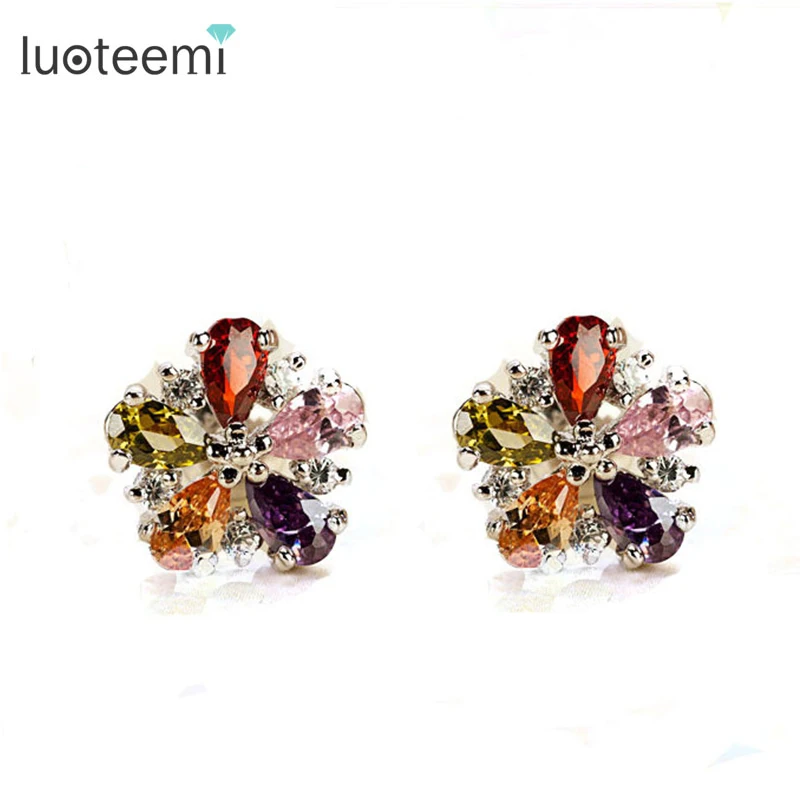 

LUOTEEMI AAA+ Multi--Color Zircon Charm Secret Fragrance Flower Stud Earrings Women Tops Fashion Christmas Gift Jewelry