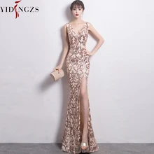 YIDINGZS прозрачные вечерние платья с v-образным вырезом и блестками, сексуальные длинные вечерние платья YD1202