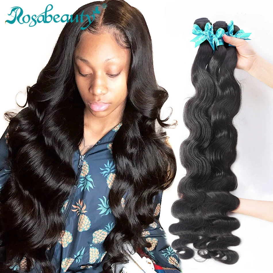 

Rosa Beauty Natural Color Brazilian Hair Weave Bundles Body Wave 8”- 40" 100% Human Hair Weft Remy Hair Weaving 28 30 32 34 Inch