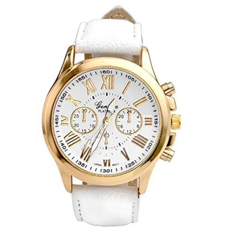 Женские часы модные Geneva брендовые римские цифры искусственная кожа аналоговые кварцевые наручные часы женские часы Новые B5 - Цвет: White