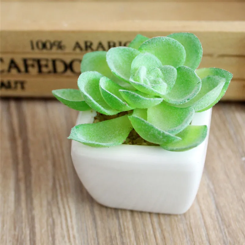 Flone White Small Square Spring Flocking Succulent Plant Bonsai Artificial Plant Bonsai Home Party Office Decor Floral Art (5)