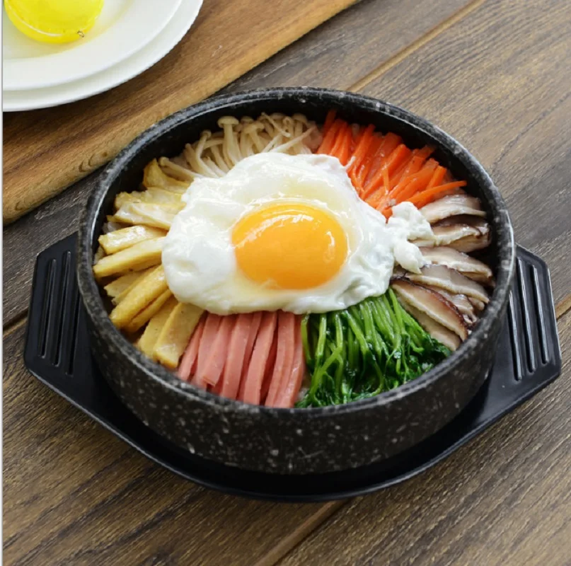 negro apta para altas temperaturas con bandeja cer/ámica Cuenco de piedra coreano para cocinar Bibimbap