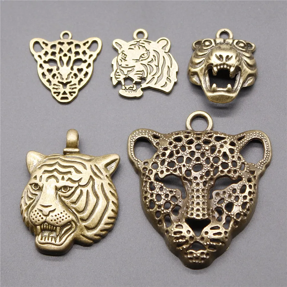 

4pcs Charm Leopard Tiger Antique Bronze Color Tiger Pendants For Jewelry Tiger Head Charm DIY Findings