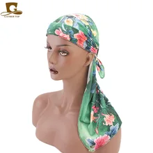 

NEW Textile Velvet Print Floral Durag Long Tail Wide Straps du rag Bandanas doo rag Turban Headband Flower Hair Accessories