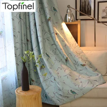 

Birds Pattern Blackout Curtains for Living Room Bedroom Decorative Kichen Door Curtain Drapes Fabric Teal Green & Beige
