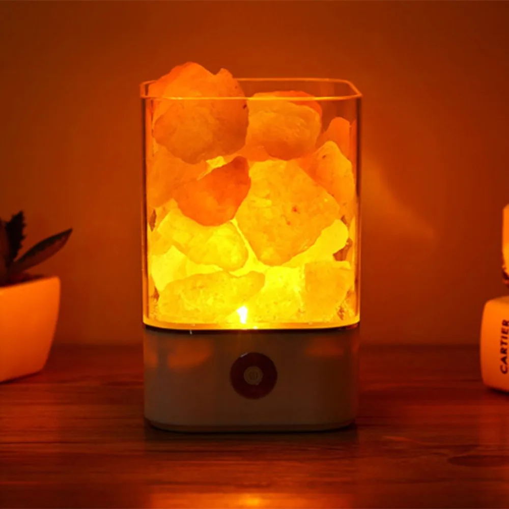 

USB Crystal Light natural salt of the himalaya lamp led Lamp Air Purifier Mood Creator Interior warm light table lamp bedroom