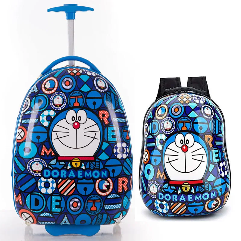 

Pink Blue Travel Bag Kid Suitcase Cartoon Doraemon Spiderman Hello Kitty Kids Luggage Scooter Set