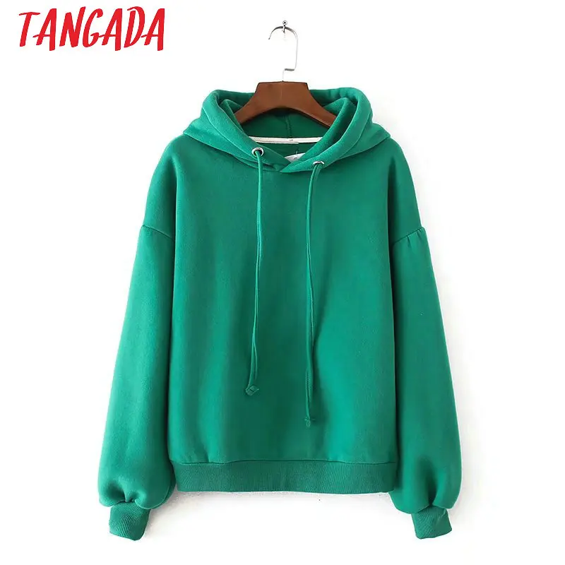Tangada Winter Japanese Fashion Women Fleece Oversized Hoodie Sweatshirts Red Hooded Jacket Ladies