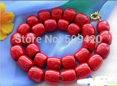

W&O655 >>HUGE 18" 14MM column red coral bead NECKLACE #@