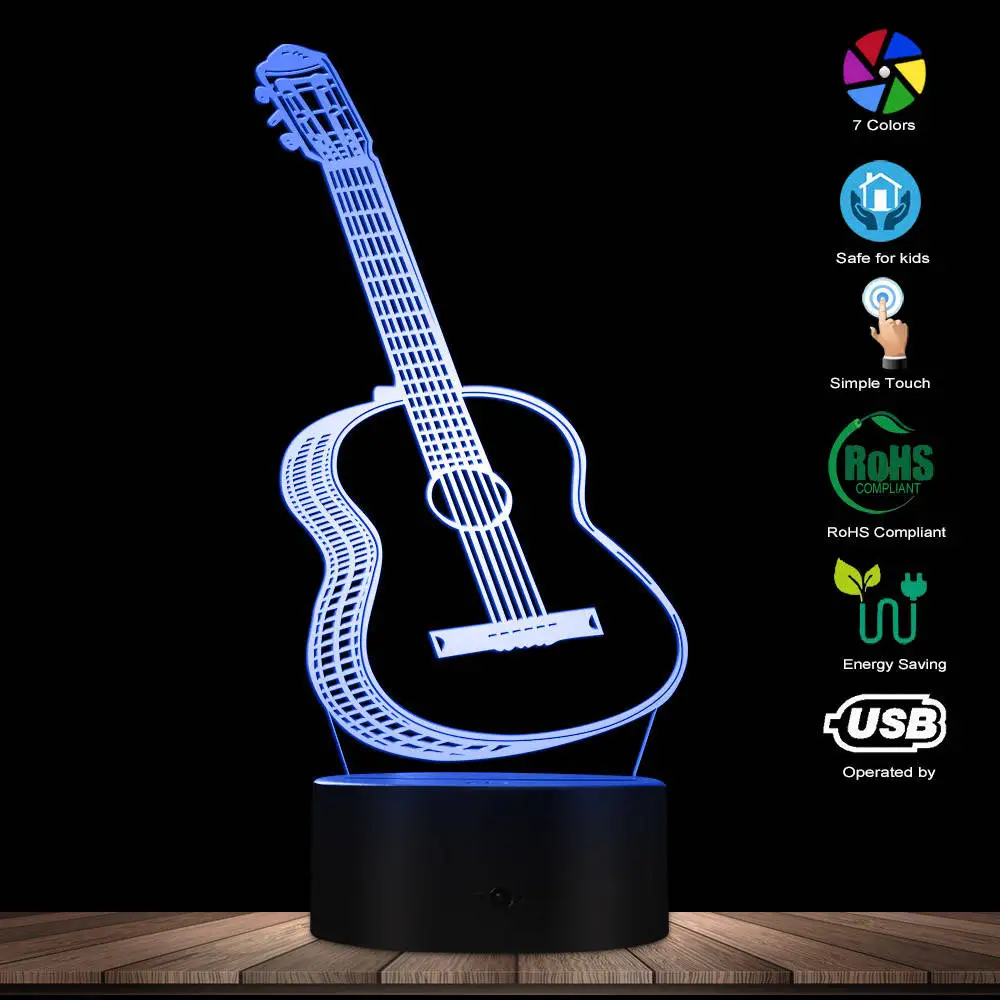 Гитара СВЕТОДИОДНЫЙ Ночник детская лампа освещение комната украшения музыкальный инструмент 3D визуальная Иллюзия Ночник подарок для