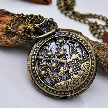 

Vintage Fashion quartz Bronze hollow out Treasure to spend woman and girl gift Necklace pocket watches
