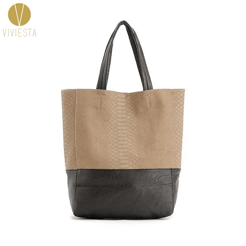 

TWO-TONE LARGE CABAS TOTE Women Female Vertical PU Faux Leather Top Handle A4 Size Shopper Shopping Shoulder Bag Handbag Bolsa