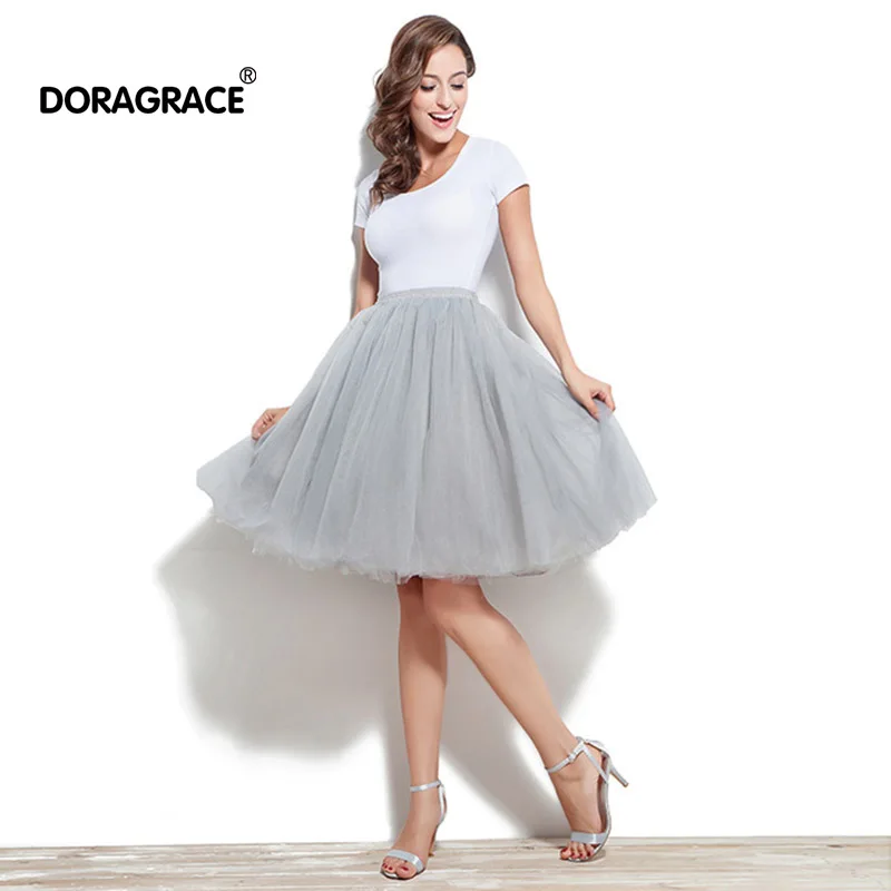 

Doragrace Tutu Skirt Petticoat Knee Length Wedding Accessories 6 Layer Tulle Underskirt Women Dress Rockabilly
