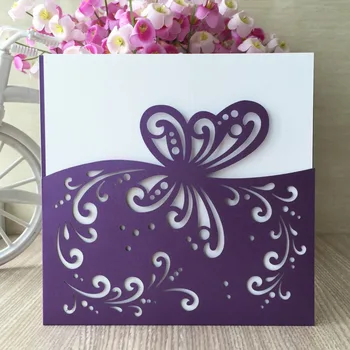 

12psc/lot purple butterfly design laser cut paper craft decoration wedding super quality wedding party invitation card QJ-34