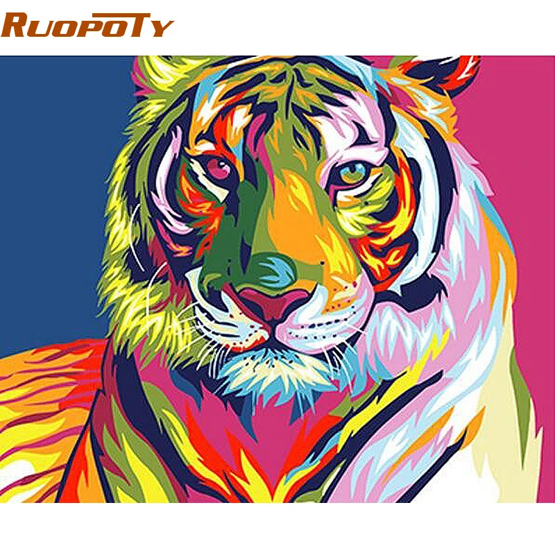Ruopoty рамка «сделай сам» красочный Тигр DIY картина по номерам животные картина с каллиграфией Современная Настенная Художественная холст для домашний декор искусство
