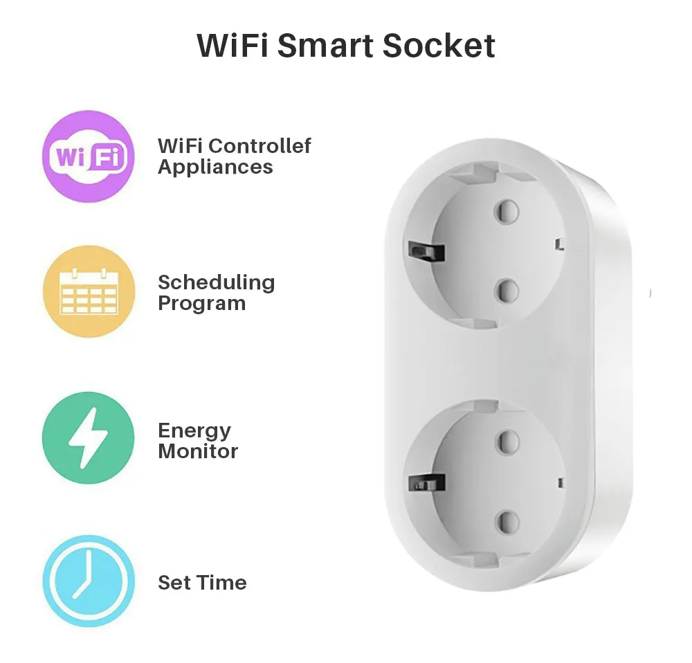 2 в 1 WiFi Smart Plug EU 16A розетка с монитором энергии приложение Управление работает с Google Home Mini Alexa IFTTT