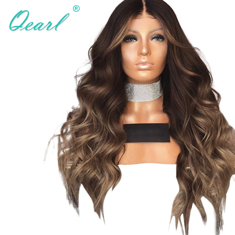 

Human Hair Full Lace Wigs Baby Hairs Brazilian Wavy Remy Hair for Women Ombre Brown Blonde Pre Plucked 150% 180% Density Qearl