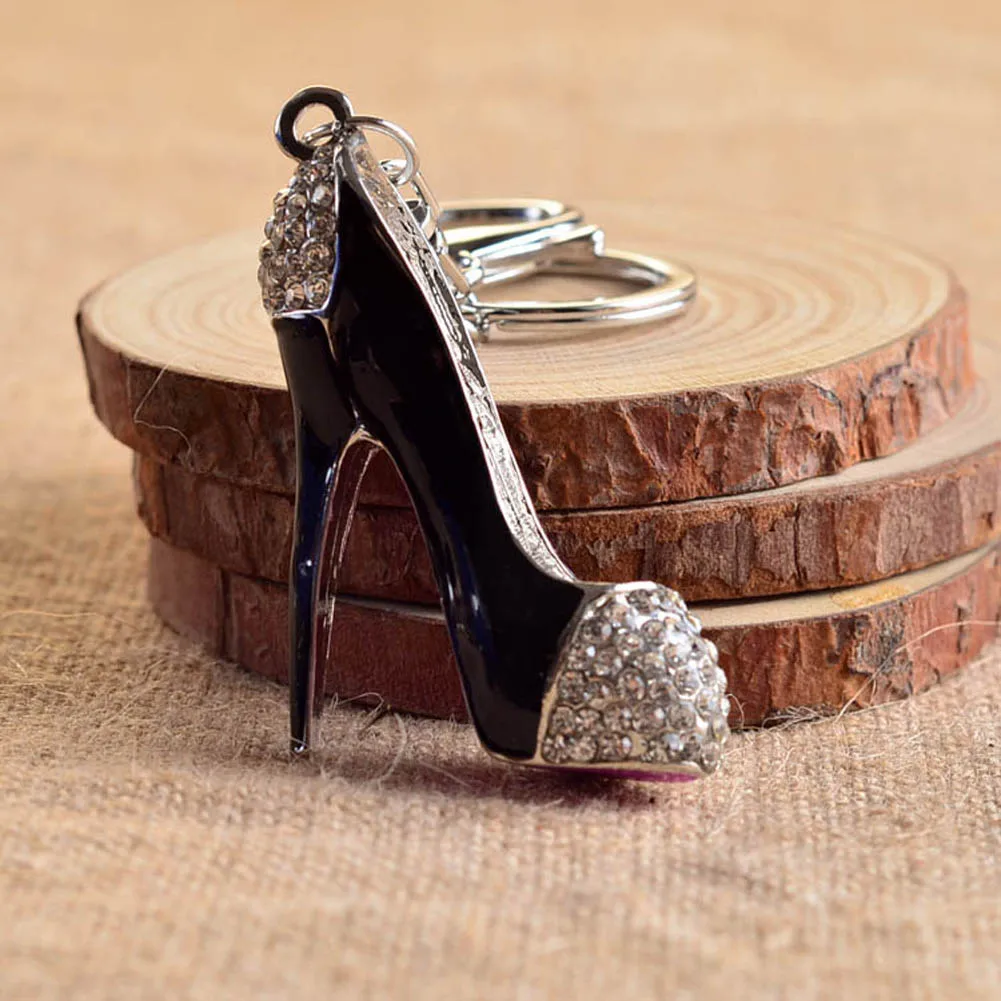High Heel Shoes Keychains Rhinestone Car Key Rings Silver Plated Women