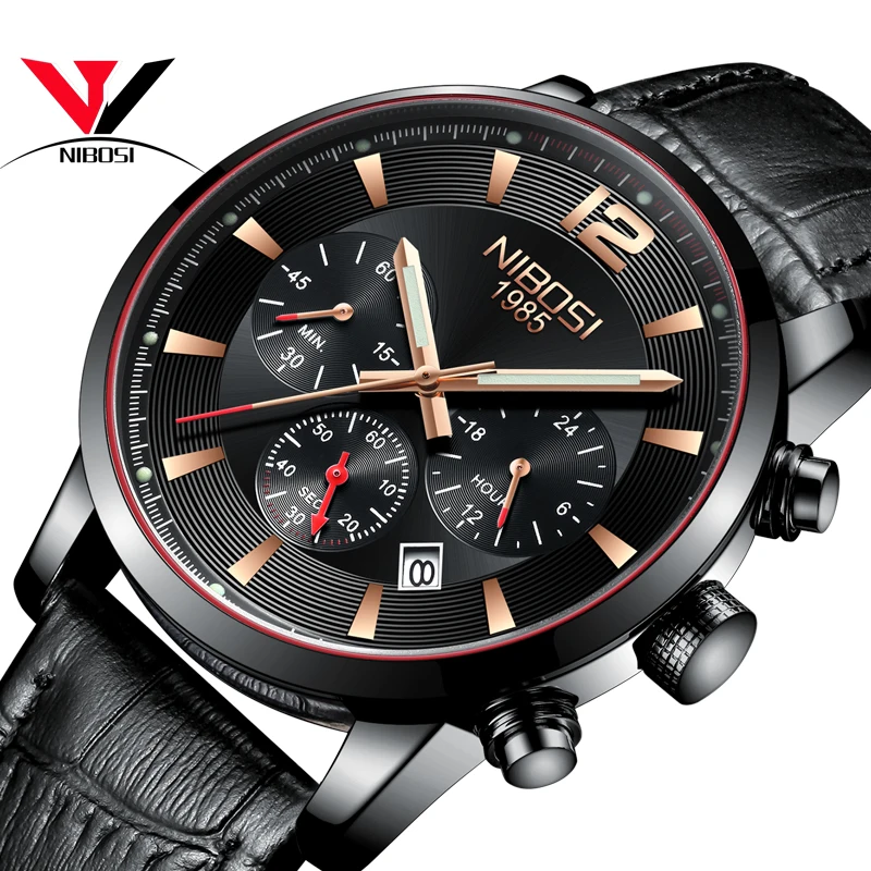 

NIBOSI Army Watch Waterproof Sport Military Watches For Men Genuine Leather Band High Quality Luxury Brand Analog Quartz Watches