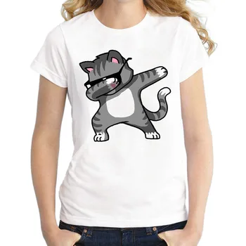 

S-3XL 2019 Women 3D Funny cat Print White Soft Casual Lady T-Shirt Summer Short sleeve Casual Round neck Cheap Clothes Top Femme