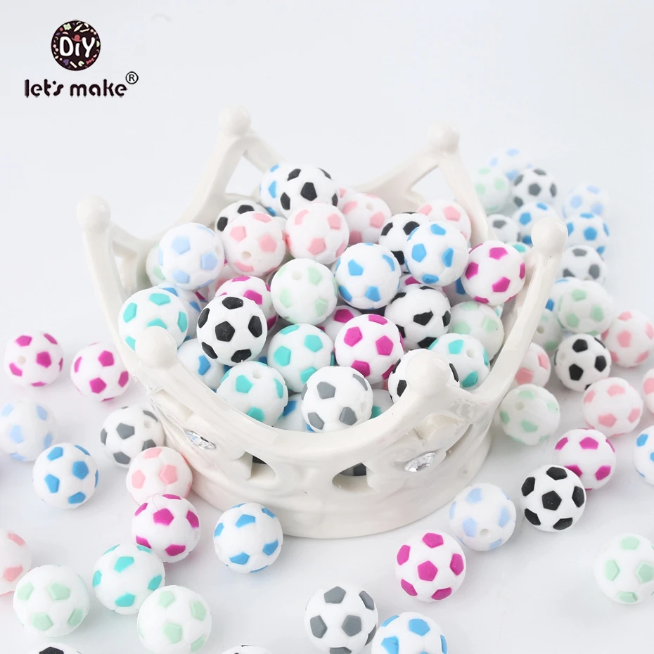 Nouveaux jouets de bébé de Football let's make | Perles en Silicone, 15mm à la mode, bijoux de Football pour bricoler, accessoires auto-même, collier de dentition, 10 pièces (lot de 10)