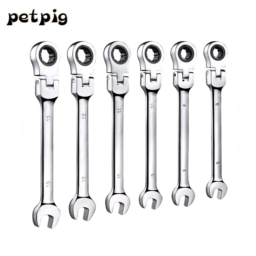 Набор ключей Petpig Трещоточный ключ 6-11 мм ключи ручные инструменты хромированный гаечный ключ для шестеренок гибкая головка ремонт