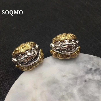 

SOQMO 925 Sterling Silver Jewelry Silver & Gold Chinese Unicorn Rings for Men Mythical Wild Animal Thai Silver Ring SQM042