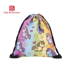 Цифровая печать мультфильм ткань Оксфорд шнурок карман Rainbow Unicorn Торговый хранения Для женщин Мода Drawstring мешки