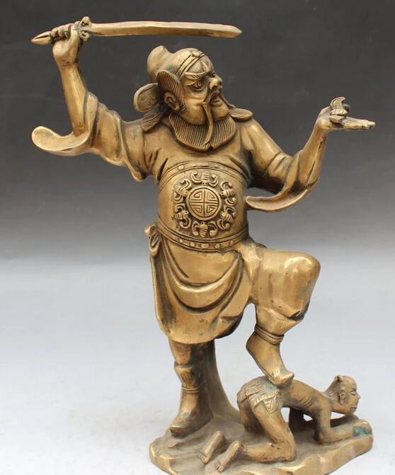 

12" Chinese Folk FengShui Bronze Evil spirits ZhongKui God Grab Ghost Bat Statue R0709