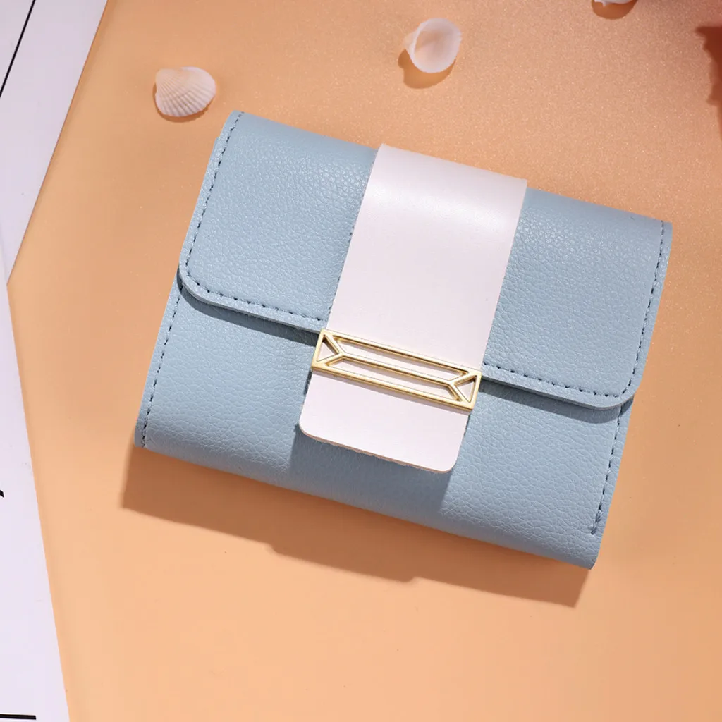 Для женщин короткий стиль для отдыха контрастного цвета небольшой свежий Кошелек для монет держатель для карт сумка#418 - Цвет: Light blue
