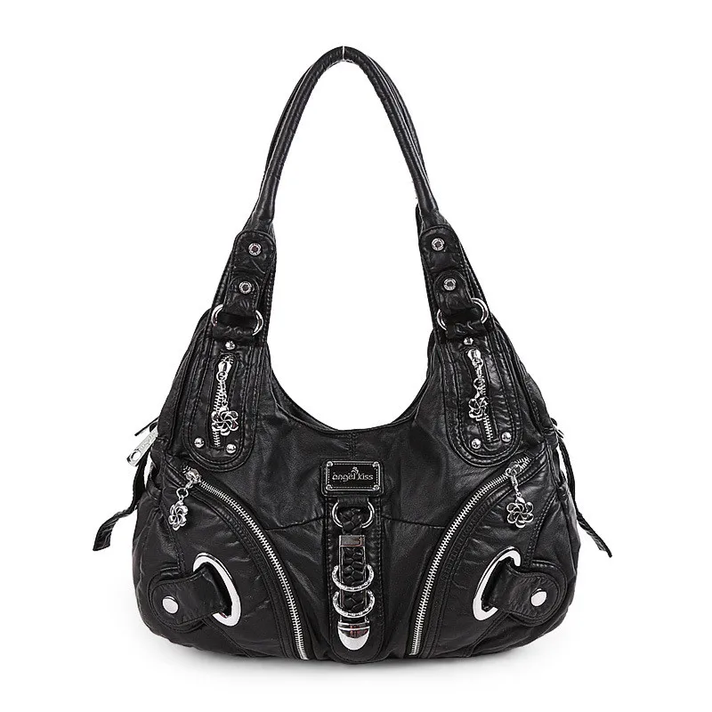 Женские сумки из омытой кожи, ретро сумки на плечо, модные однотонные креативные повседневные сумки-мессенджеры ZF9504 - Цвет: Black