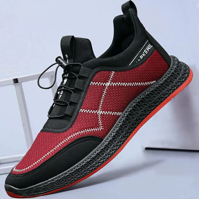 Мужские кроссовки на шнуровке; мужская повседневная обувь; модные кроссовки; Мужская обувь; дышащая прогулочная обувь; Мужская обувь без шнуровки; кроссовки для взрослых - Цвет: KLXK-Red White