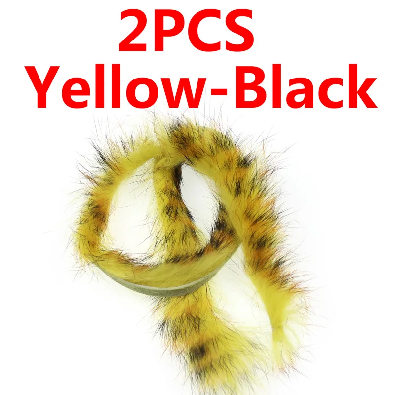 Bimoo 2 шт Кролик Мех заяц Zonker полоски для Минноу стример рыболовных мух изготовление мух материал 5 мм в ширину белый-черный и т. Д - Цвет: Yellow-Black 2PCS