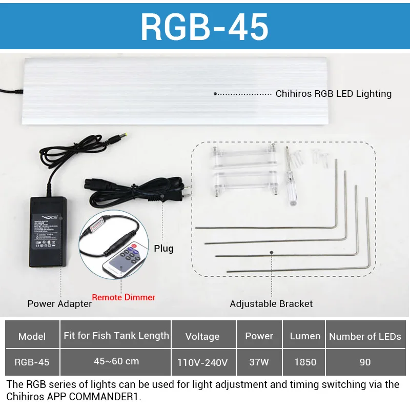 NICREW Chihiros RGB аквариум светодиодный светильник полный спектр светильник ing для водных растений яркость регулируемый костюм для 30 см до 80 см бак - Цвет: RGB45 Remote Dimmer