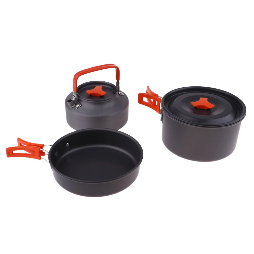 Foldable Non Stick Aluminium Pot Pan Kettle Camping Non-stick Cook Cooking Cookware Set for Outdoor Camping Hiking Picnic BBQ