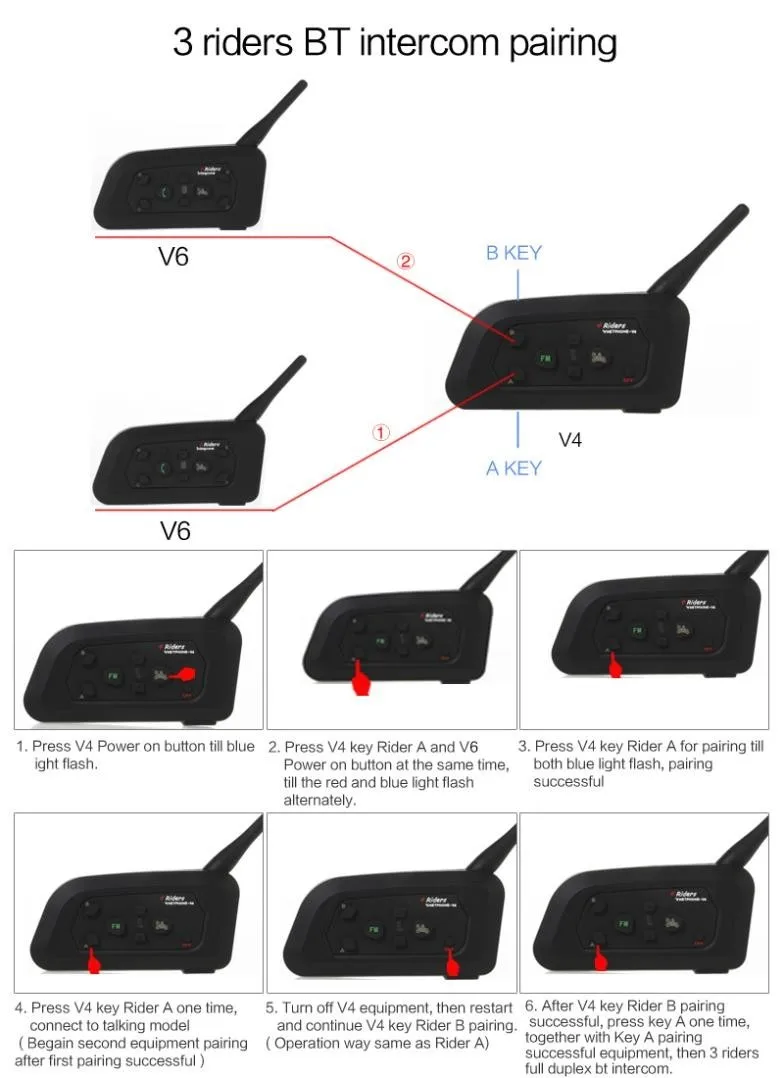 1 шт. V4+ 2 шт. V6 BT домофонных 3 гонщиков говорящих в то же время мотоциклетный шлем bluetooth-гарнитура домофон