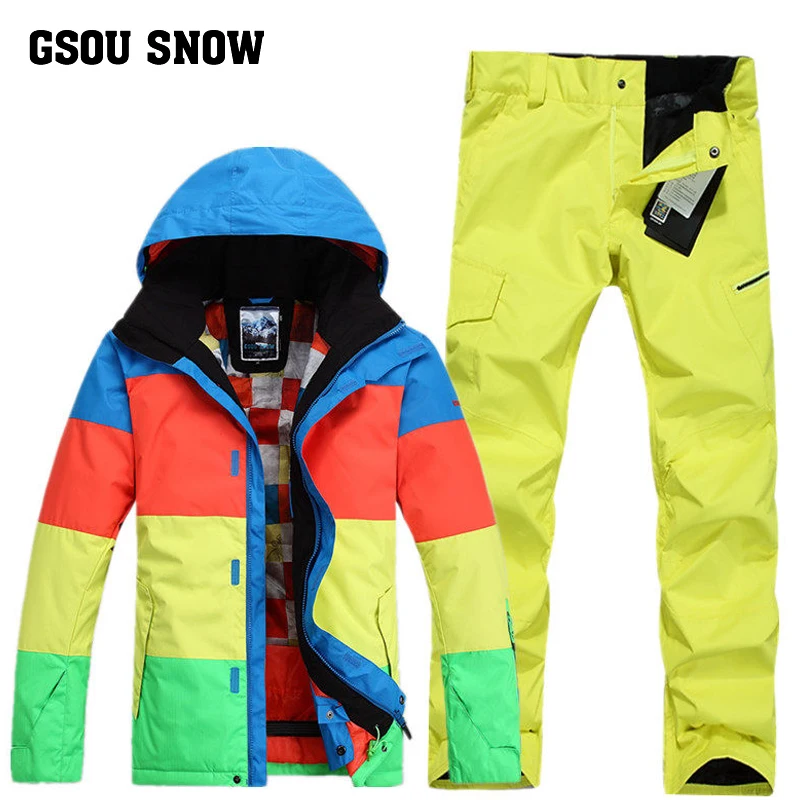 

GSOU SNOW Men's Skiing Suit Outdoor Windproof Waterproof Breathable Ski Coat Ski Pants Size S-XL
