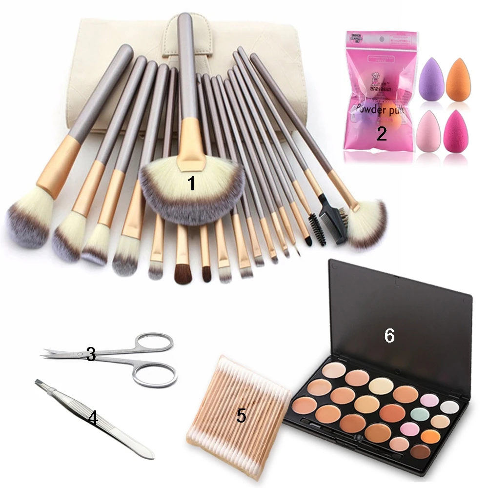 

Makeup Sets Colorful Concealer Cosmetics+18 Makeup Brush + Stainless Steel Eyebrow Scissors +Make Up Sponge Puff Beauty Tools