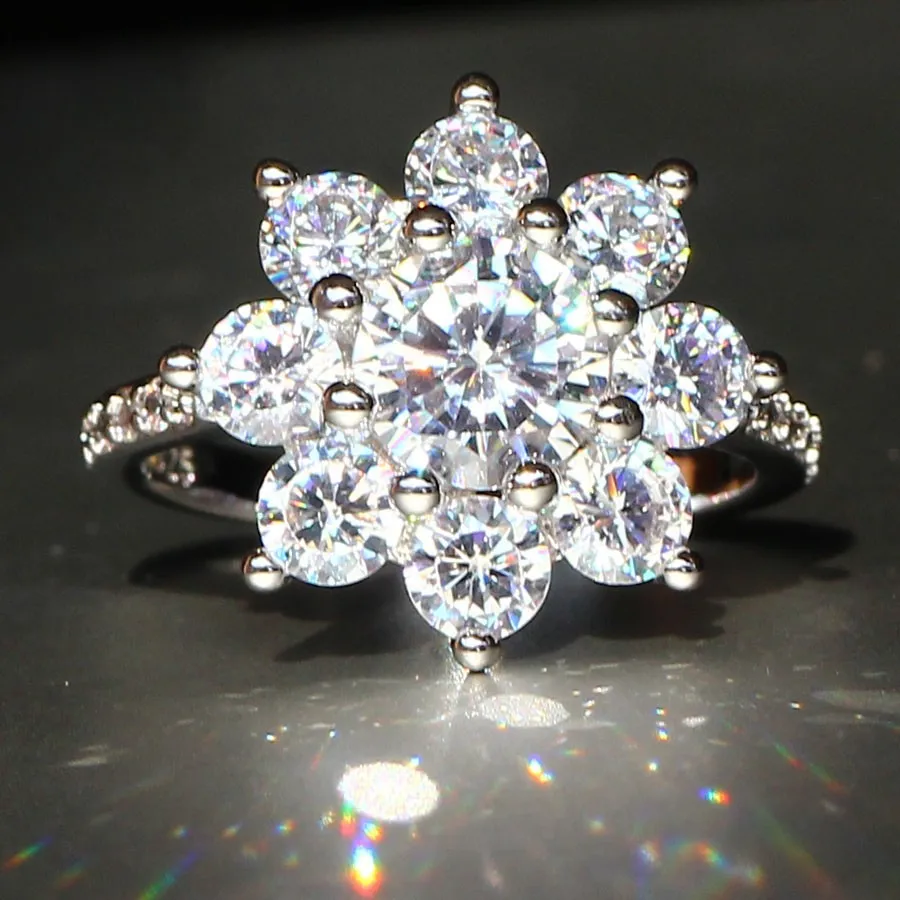 

Brand Jewelry FLOWER Sterling silver jewelry cz Ring Engagement Wedding Rings for Women Vintage Anillo Bijoux Bague Fashion Anel