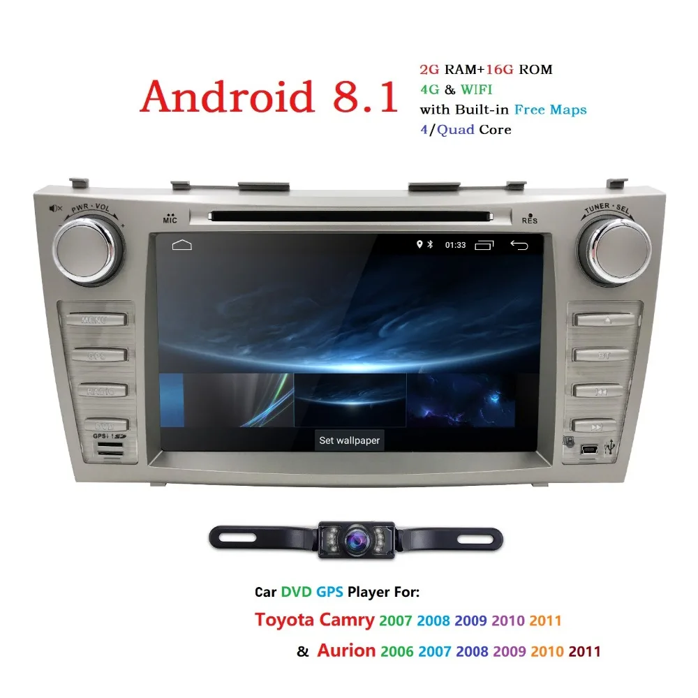 

HIZPO Android 8.1 2DIN 8inch Car Stereo GPS For TOYOTA Camry 2007-2011 Aurion 2006-2011 Touch screen 1024*600+wifi+BT+RDS+Camera
