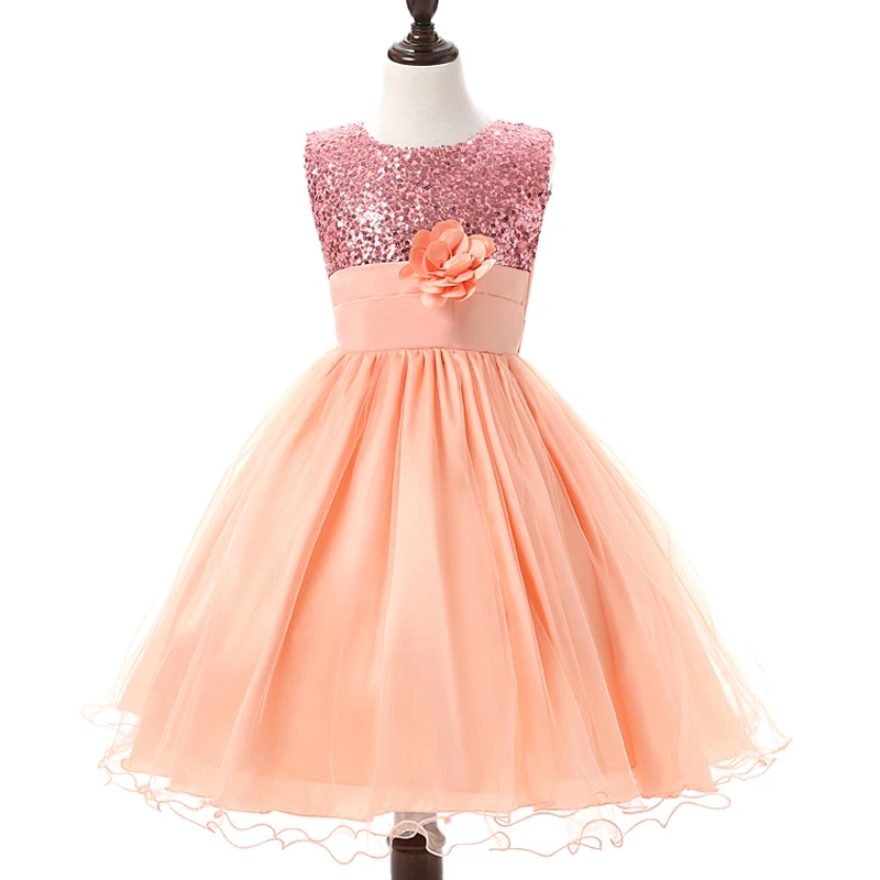 Летние платья для девочек; платья принцессы с цветочным рисунком; сетчатая одежда с блестками для маленьких девочек; детская праздничная одежда; От 3 до 12 лет - Цвет: 2