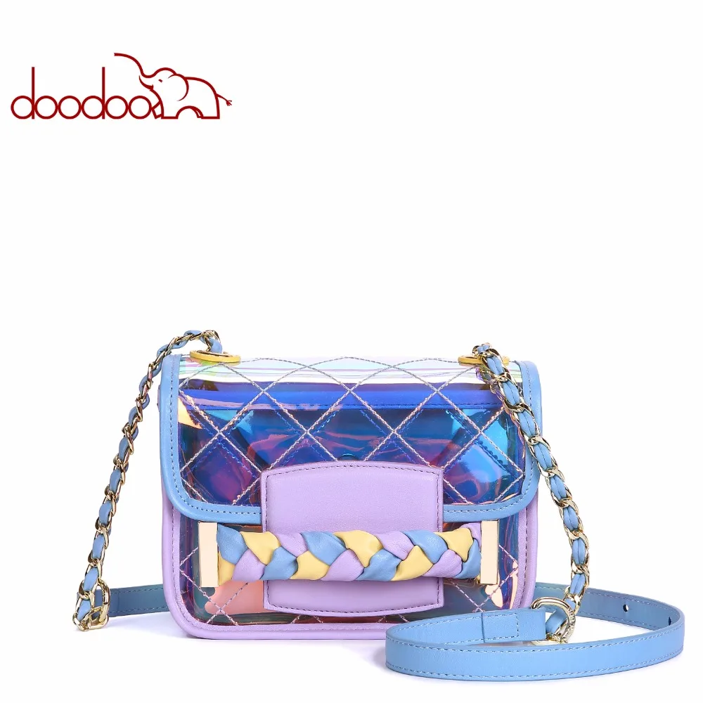 

NEW summer women fashion Transparent plastic jelly bag with chains flap messenger bag for girls party D8063