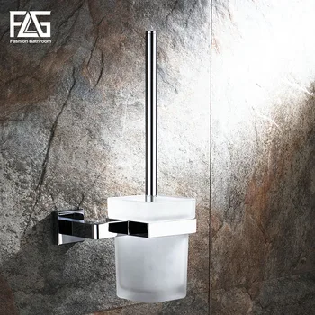 

FLG Toilet brush holder Brass Mounting Seat Square Style Glass Cups Bathroom Hardware Chrome Polished Bathroom Accessories