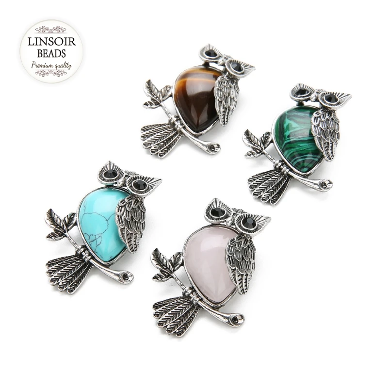

35*46mm Vintage Metal Nature Stone Owl Pendent for Jewelry Making DIY Fashion Handmade Crafts Pendant Charms