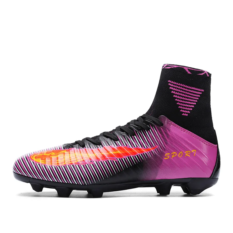 Мужские футбольные бутсы de soccer шипы с высокой лодыжкой детские футбольные бутсы носок с шипами бутсы футбольная обувь кроссовки размер 35-44 - Цвет: Фиолетовый