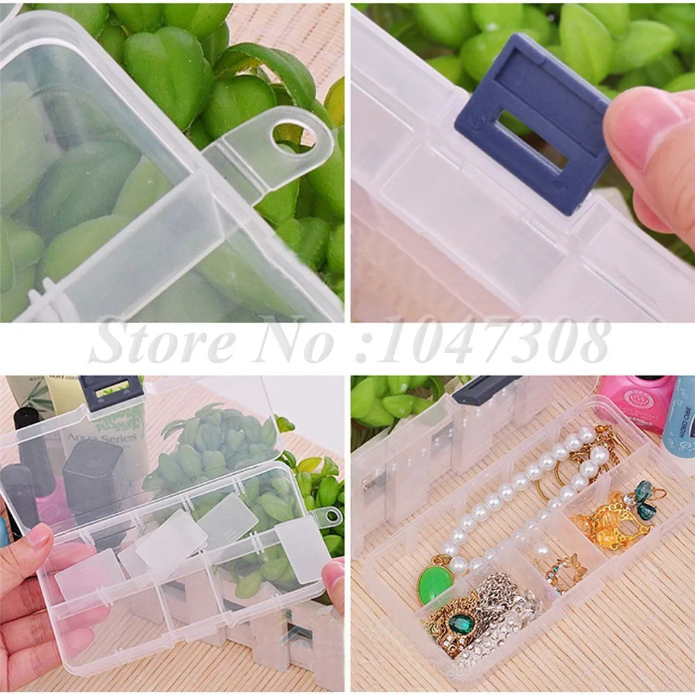 Plastic 10 Slots Adjustable Jewelry Storage Box Case Craft Organizer Beads Rings