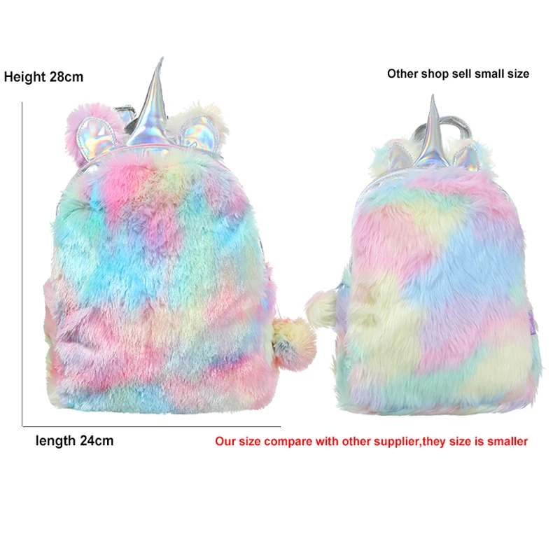 Mini Unicorn Backpack Shoulder Bag For Women Winter Faux Fur Small Backpack Hologram Leather Teenag - 32949528214