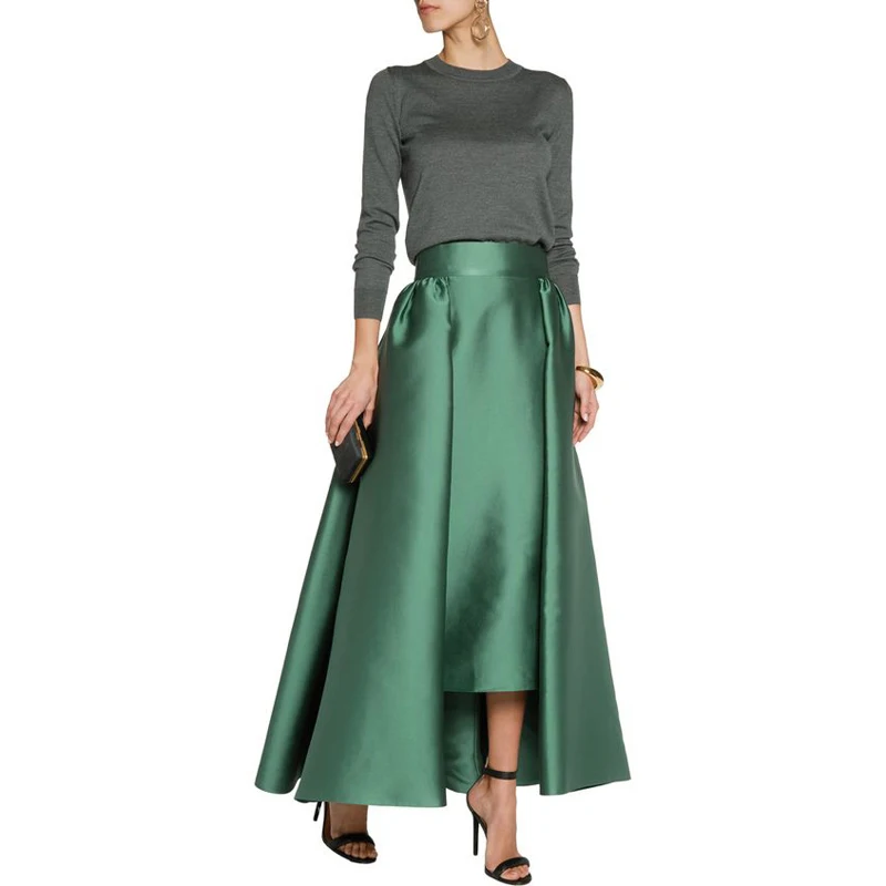 Línea Oscuro Faldas Cintura Verde Larga Una Primavera Falda Personalizado Wide Piso Grueso Longitud Otoño Maxi Zipper Mujeres Satén zxwHawC